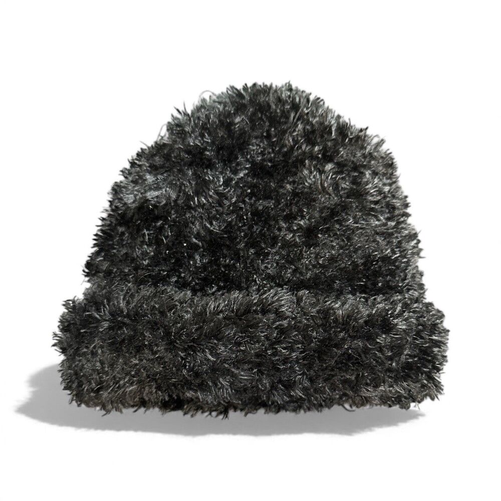 Women Fur Hat Female Winter Furry Knit Beanie Hat Thick Warm Skull Cap Black - Picture 2 of 4